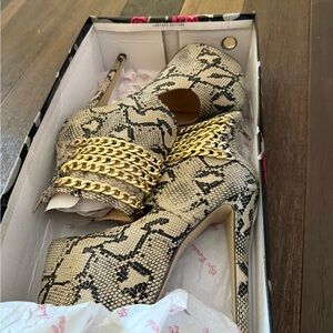 Sexy Snake Print Platform Booties with Gold Chain Detail. Brand new in box.